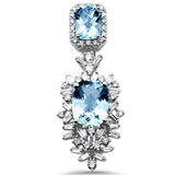 4.70ct G SI 14K White Gold Diamond & Cushion Shape Aquamarine Gemstone Pendant