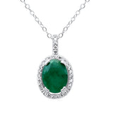 1.19ct G SI 14K White Gold Diamond & Emerald Gemstone Pendant Necklace 18"