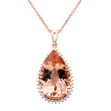 <span style="color:purple">SPECIAL!</span> 8.58ct G SI 14K Rose Gold Diamond & Pear Shape Morganite Gemstone Pendant Necklace 16" Long