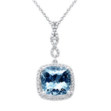 2.70ct G SI 14K White Gold Diamond & Aquamarine Gemstone Pendant Necklace 16"
