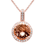 <span style="color:purple">SPECIAL!</span> 3.25ct G SI 14K Rose Gold Diamond & Morganite Gemstone Halo Pendant Necklace 16" Long
