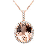 <span style="color:purple">SPECIAL!</span> 4.06ct G SI 14K Rose Gold Diamond & Morganite Gemstone Pendant Necklace 16" Long Chain