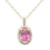 1.09ct G SI 14K Yellow Gold Diamond & Pink Sapphire Gemstone Pendant Necklace 18"