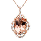<span style="color:purple">SPECIAL!</span> 8.10ct G SI 14K Rose Gold Diamond & Morganite Gemstone Pendant Necklace 16"