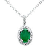 <span style="color:purple">SPECIAL!</span> .51ct G SI 14K White Gold Diamond & Emerald Gemstone Pendant Necklace 18" Long