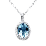 <span style="color:purple">SPECIAL!</span> 1.07ct G SI 14K White Gold Diamond & Aquamarine Gemstone Pendant Necklace 18"