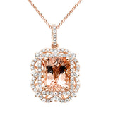 3.92ct G SI 14K Rose Gold Diamond & Morganite Gemstone Pendant Necklace 18"