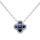.27ct G SI 14K White Gold Blue Sapphire Gemstone Clover Pendant Necklace 18" Chain