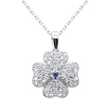 <span style="color:purple">SPECIAL!</span>.50ct G SI 14K White Gold Diamond & Blue Sapphire Gemstone Clover Pendant 18" Chain