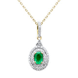<span style="color:purple">SPECIAL!</span>.68ct G SI 14K Yellow Gold Diamond & Emerald Gemstone Pendant 18" Chain