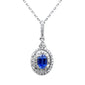 <span style="color:purple">SPECIAL!</span>.92ct G SI 14K White Gold Diamond & Blue Sapphire Gemstone Halo Pendant 18" Chain