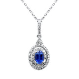 .85ct G SI 14K White Gold Diamond & Blue Sapphire Gemstone Halo Pendant 18" Chain