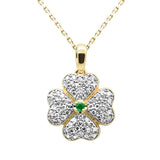 <span style="color:purple">SPECIAL!</span>.49ct G SI 14K Yellow Gold Diamond & Emerald Gemstone Clover Pendant 18" Chain