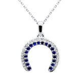 <span style="color:purple">¡ESPECIAL!</span>.65ct G SI Colgante de herradura de oro blanco de 14 quilates con diamantes y zafiros azules Cadena de 18"