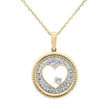 .25ct G SI 14K Yellow Gold Diamond Heart Disc Pendant Necklace 18" Chain