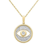 .25ct G SI 14K Yellow Gold Diamond Evil Eye Pendant Necklace 18" Chain