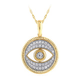 .25ct G SI 14K Yellow Gold Diamond Evil Eye Pendant Necklace 18" Chain