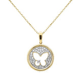 <span style="color:purple">¡ESPECIAL!</span>.24ct G SI 14K Oro Amarillo Mariposa Calada Medallón Diamante Colgante Collar Cadena de 18"