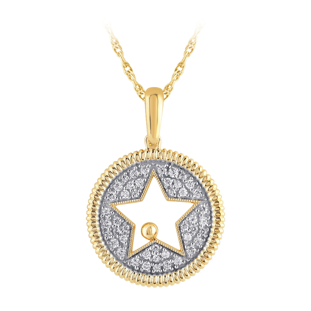 .25ct G SI 14K Yellow Gold Star Medallion Diamond Pendant Necklace 18" Chain