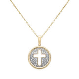 <span style="color:purple">SPECIAL!</span>.24ct G SI 14K Yellow Gold Medallion Cross Diamond Pendant Necklace 18" Chain