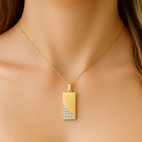 .19ct G SI 14K Yellow Gold Diamond Dog Tag Design Chevron Pendant Necklace