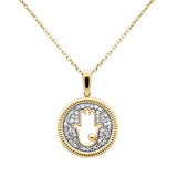 .24ct G SI 14K Yellow Gold Diamond Hand of Hamsa Pendant Necklace 18" Chain