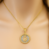 .24ct G SI 14K Yellow Gold Diamond Hand of Hamsa Pendant Necklace 18" Chain