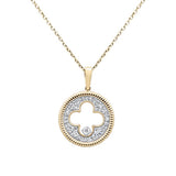 <span style="color:purple">SPECIAL!</span>.24ct G SI 14K Yellow Gold Round Diamond Clover Design Pendant Necklace 18" Chain