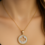 <span style="color:purple">SPECIAL!</span>.24ct G SI 14K Yellow Gold Round Diamond Clover Design Pendant Necklace 18" Chain