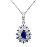 <span style="color:purple">¡ESPECIAL!</span>.87ct G SI Oro Blanco de 14K Diamante y Zafiro Azul Piedra Preciosa Collar con Colgante Cadena de 18"