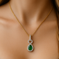 <span style="color:purple">SPECIAL!</span> .54ct G SI 14K Yellow Gold Diamond & Emerald Gemstone Pendant Necklace 18" Chain