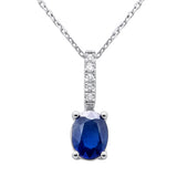 <span style="color:purple">SPECIAL!</span>1.23ct G SI 14K White Gold Diamond & Oval Shape Blue Sapphire Gemstone Pendant Necklace 18" Chain