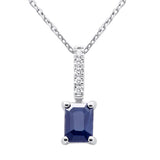 1.17ct G SI 14K White Gold Diamond & Blue Sapphire Gemstone Pendant Necklace 18" Chain