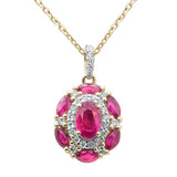 1.37ct G SI 14K Yellow Gold Diamond & Ruby Gemstone Dome Pendant Necklace 18" Chain