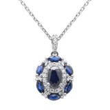 1.52ct G SI 14K White Gold Diamond & Blue Sapphire Gemstone Dome Pendant Necklace 18" Chain