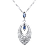 .42ct G SI 14K White Gold Diamond & Blue Sapphire Gemstone Pendant Necklace 18" Chain