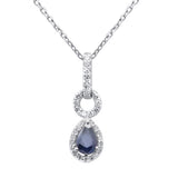 .63ct G SI 14K White Gold Diamond & Blue Sapphire Gemstone Pendant Necklace 18" Chain