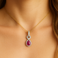 <span style="color:purple">SPECIAL!</span>.70ct G SI 14K Yellow Gold Diamond & Ruby Gemstone Pendant Necklace 18" Chain