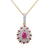 1.06ct G SI 14K Yellow Gold Diamond & Ruby Gemstone Pendant Necklace 18" Chain