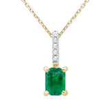 .96ct G SI 14K Yellow Gold Diamond & Emerald Gemstone Pendant Necklace 18" Chain