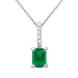1.03ct G SI 14K White Gold Diamond & Emerald Gemstone Pendant Necklace 18" Chain