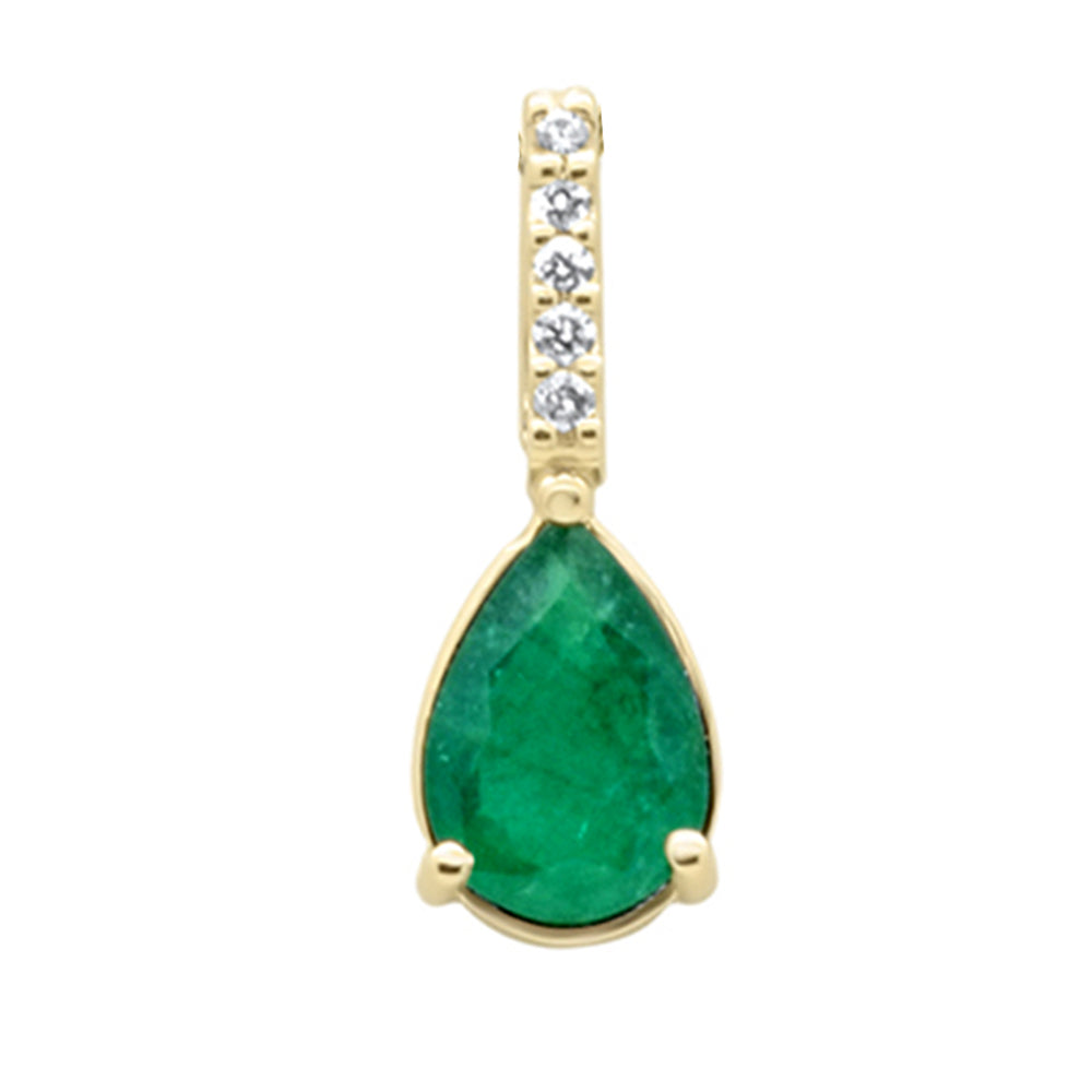 <span style="color:purple">SPECIAL!</span>1.62ct G SI 14K Yellow Gold Diamond & Pear Shape Emerald Gemstone Pendant