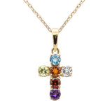 Colgante de cruz con diamantes y gemas de colores múltiples de oro amarillo de 14K, 0,44 ct G SI, con cadena de 18 pulgadas