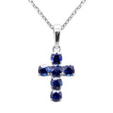 .47ct G SI 14K White Gold Blue Sapphire Gemstone Cross Pendant Necklace 18" Chain