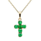 .38ct G SI 14K Yellow Gold Emerald Gemstone Cross Pendant Necklace 18" Chain