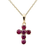 <span style="color:purple">SPECIAL!</span> .48ct G SI 14K Yellow Gold Ruby Gemstone Cross Pendant Necklace 18" Chain