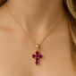 .48ct G SI 14K Yellow Gold Ruby Gemstone Cross Pendant Necklace 18" Chain
