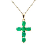 1.00ct G SI 14K Yellow Gold Emerald Gemstone Cross Pendant Necklace 18" Chain