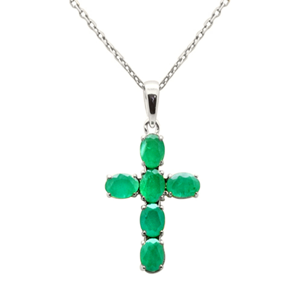 .96ct G SI 14K White Gold Emerald Gemstone Cross Pendant Necklace 18" Chain