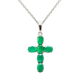 .96ct G SI 14K White Gold Emerald Gemstone Cross Pendant Necklace 18" Chain